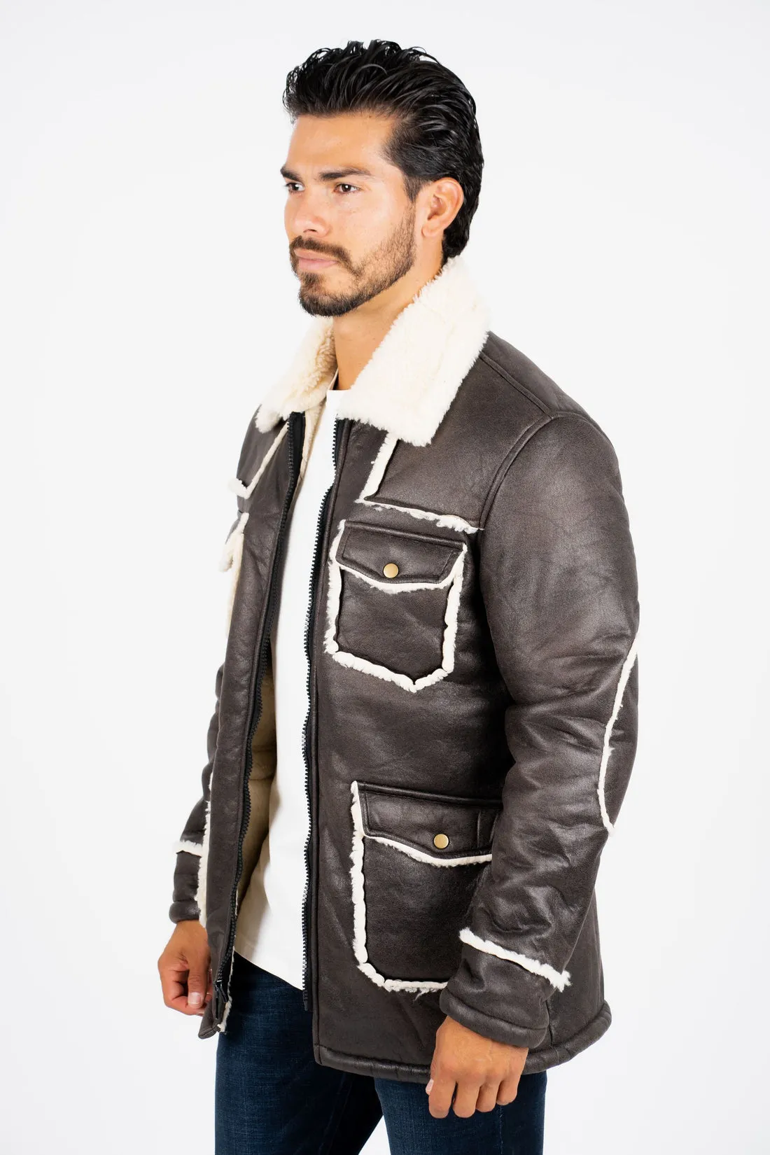 Faux Sherling Jacket Black Beige