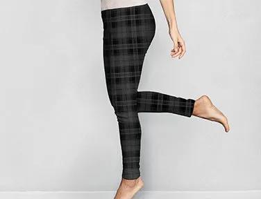 Fleece Lined Black & Charcoal Plaid Leggings