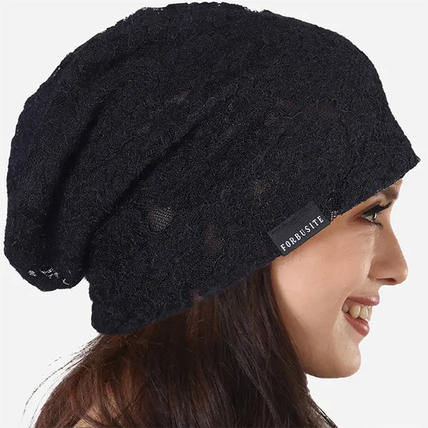 FORBUSITE Lace Slouchy Beanie Hat for Women Summer