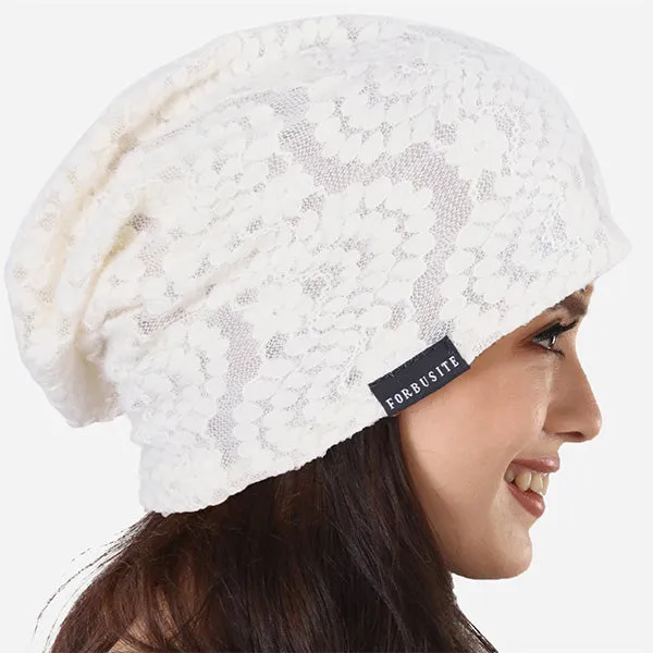 FORBUSITE Lace Slouchy Beanie Hat for Women Summer