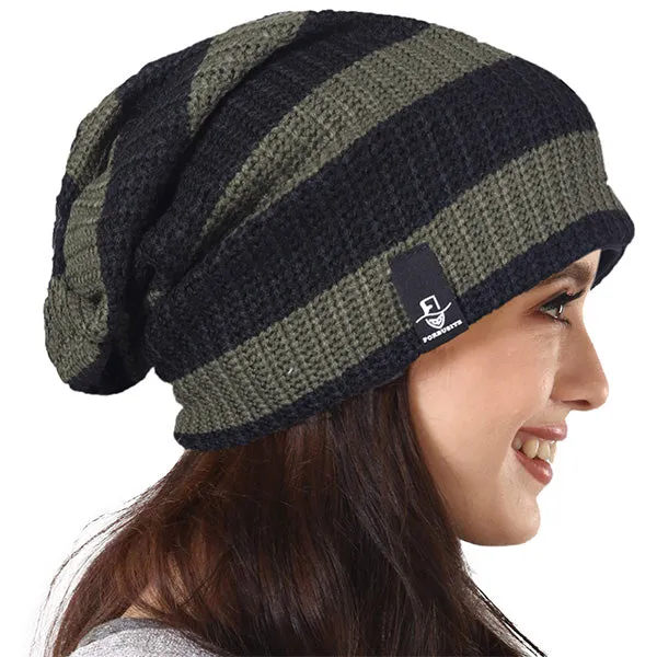 FORBUSITE Women Knit Striped Beanie Baggy Hats B09