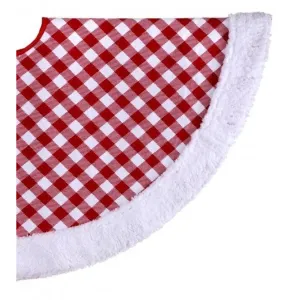 Fur Trimmed Red and White Check Tree Skirt