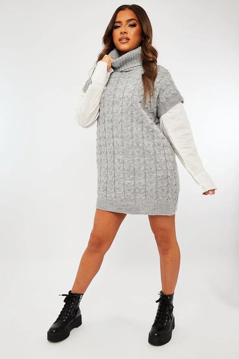 Grey Roll Neck Cable Knit Vest - Emira