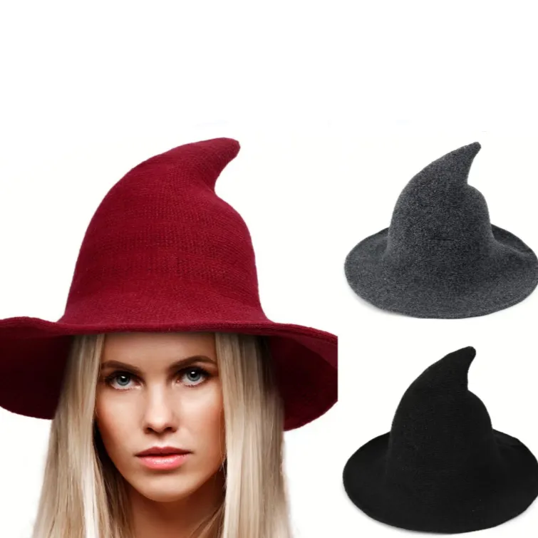 Halloween Women Witch Hat Wool Knitted Adjustable