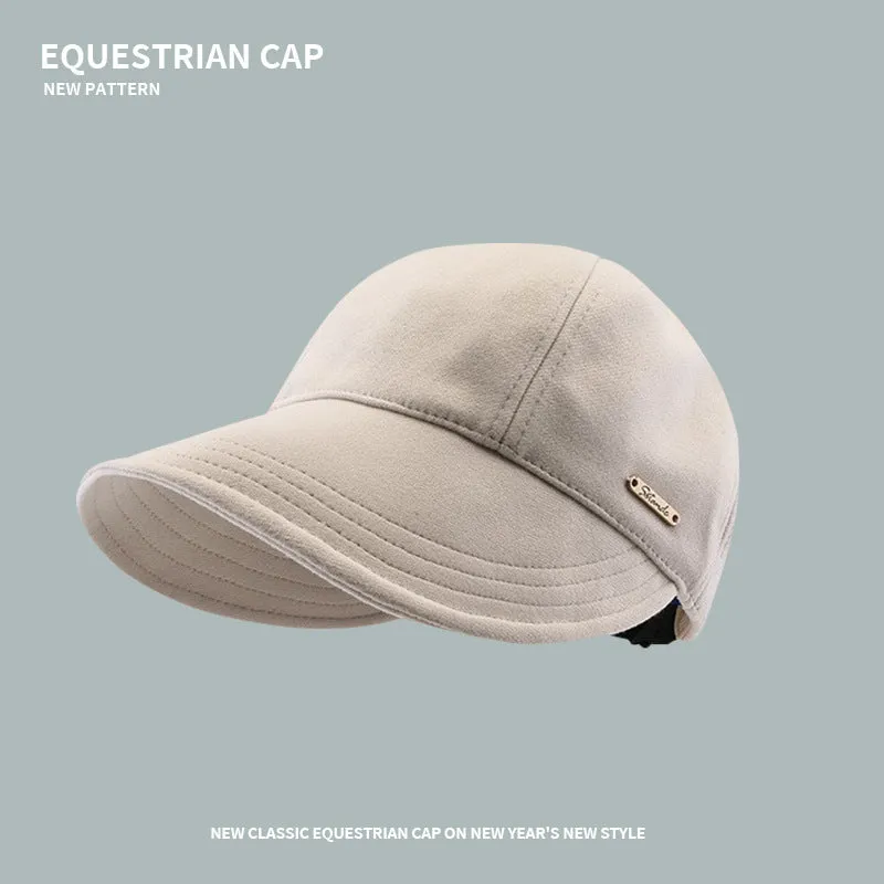 Hat Women's Autumn and Winter Style Woolen Equestrian Fisherman's Hat Wide Brim Versatile Showing Face Small Warmth Can Hang Mask Baseball Cap