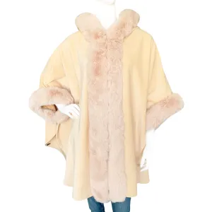 Ivory RITZY Stylish Cape with Faux Fur Trim Hood and Cuff