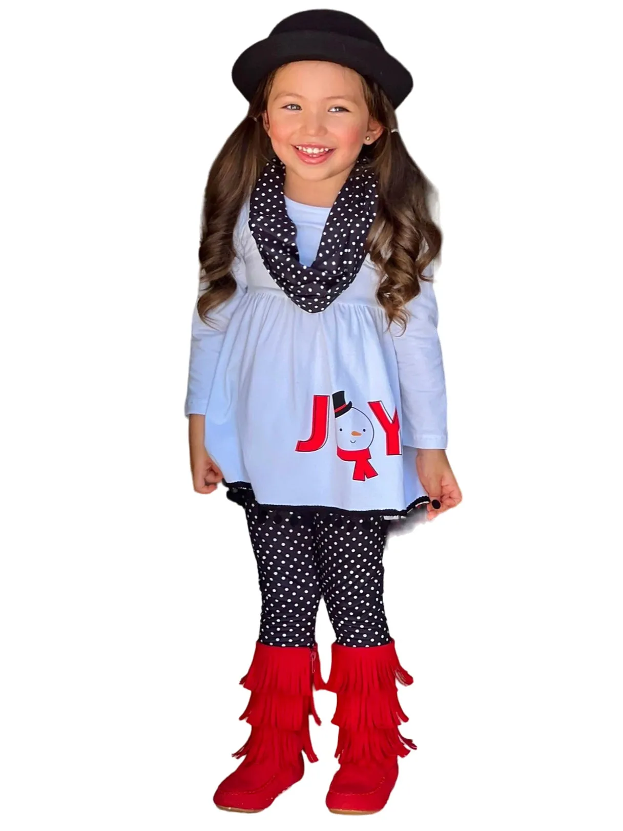 Joyful Days Tunic, Black Leggings, And Scarf Christmas Set