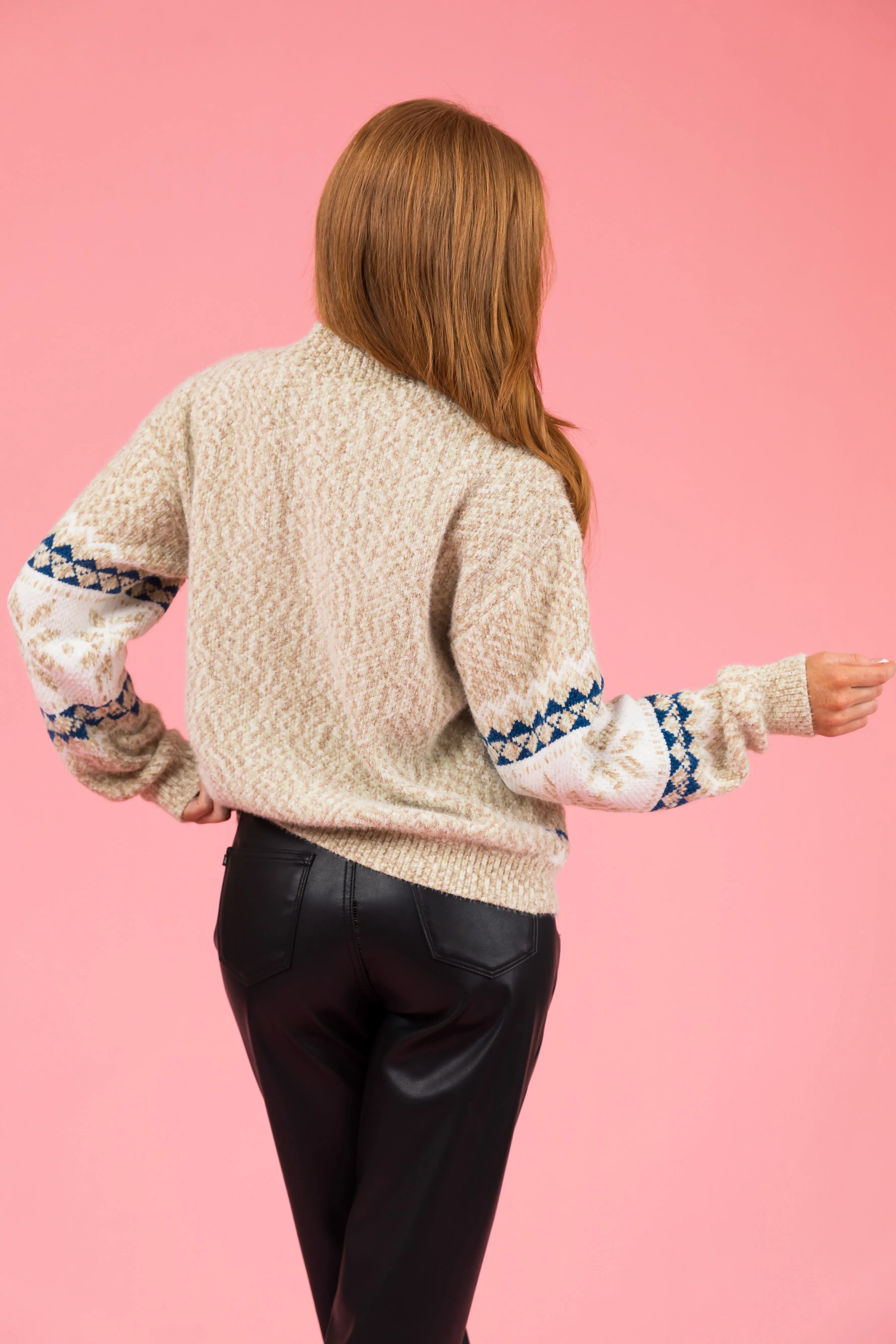 Khaki Fair Isle Snowflake Chenille Sweater