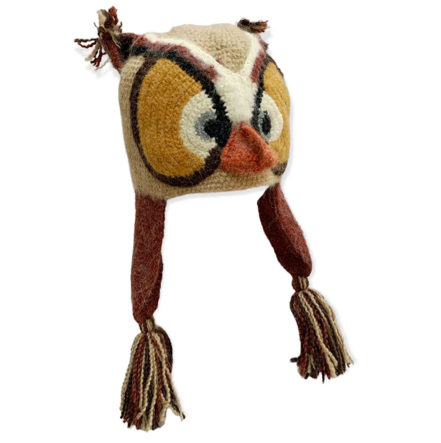 Knit Owl Hat -Beige