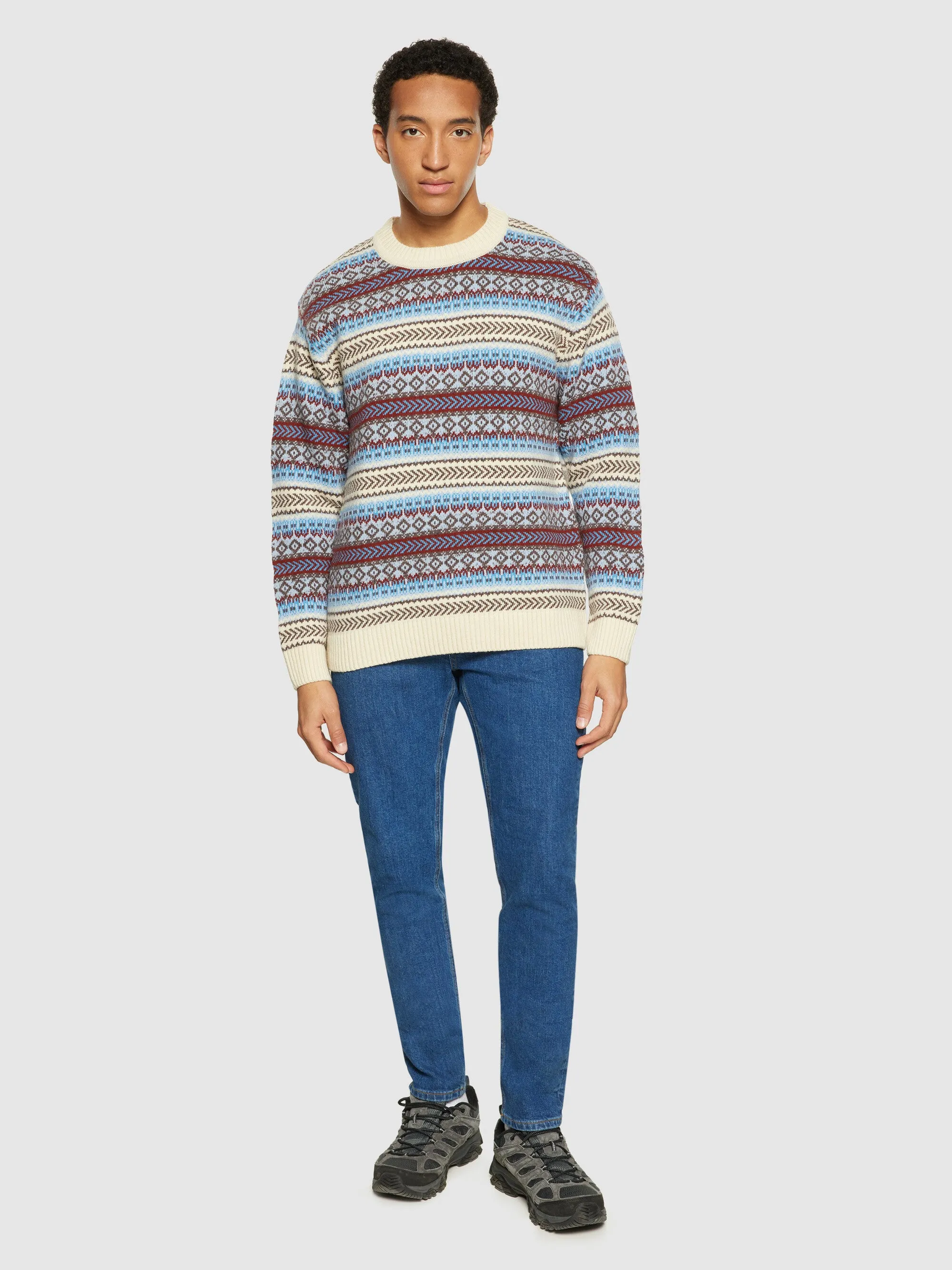 Knitted Fair Isle crew neck - RWS - Multi color stripe