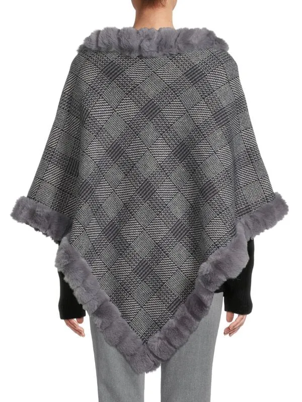 La Fiorentina Gray Faux Fur Poncho