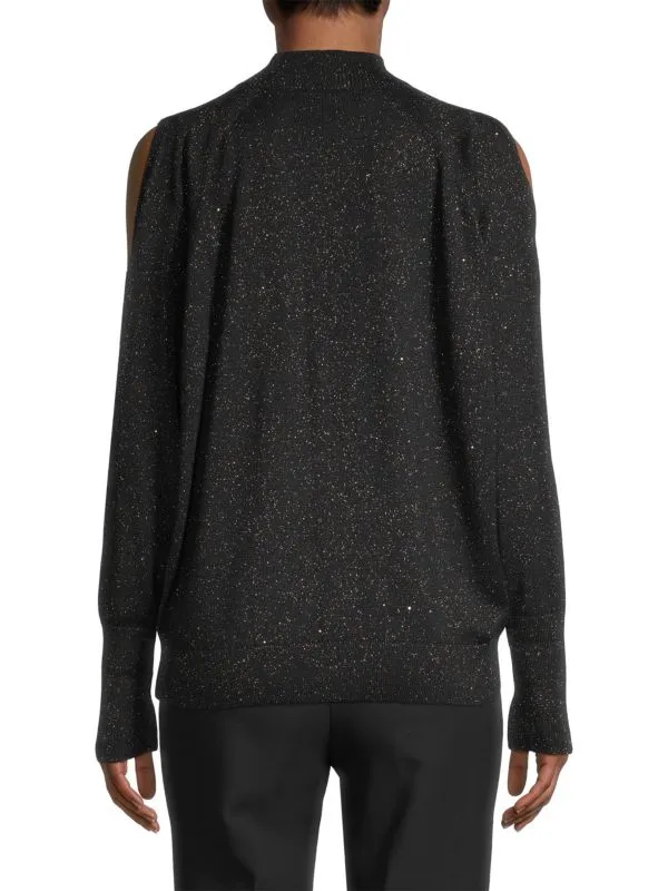 Lafayette 148 New York Metallic Off Shoulder Sweater, Black