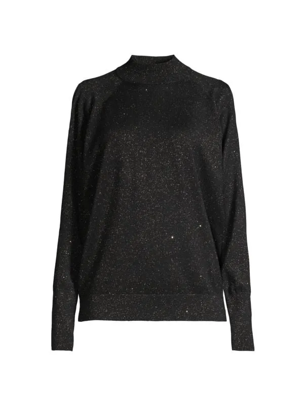 Lafayette 148 New York Metallic Off Shoulder Sweater, Black