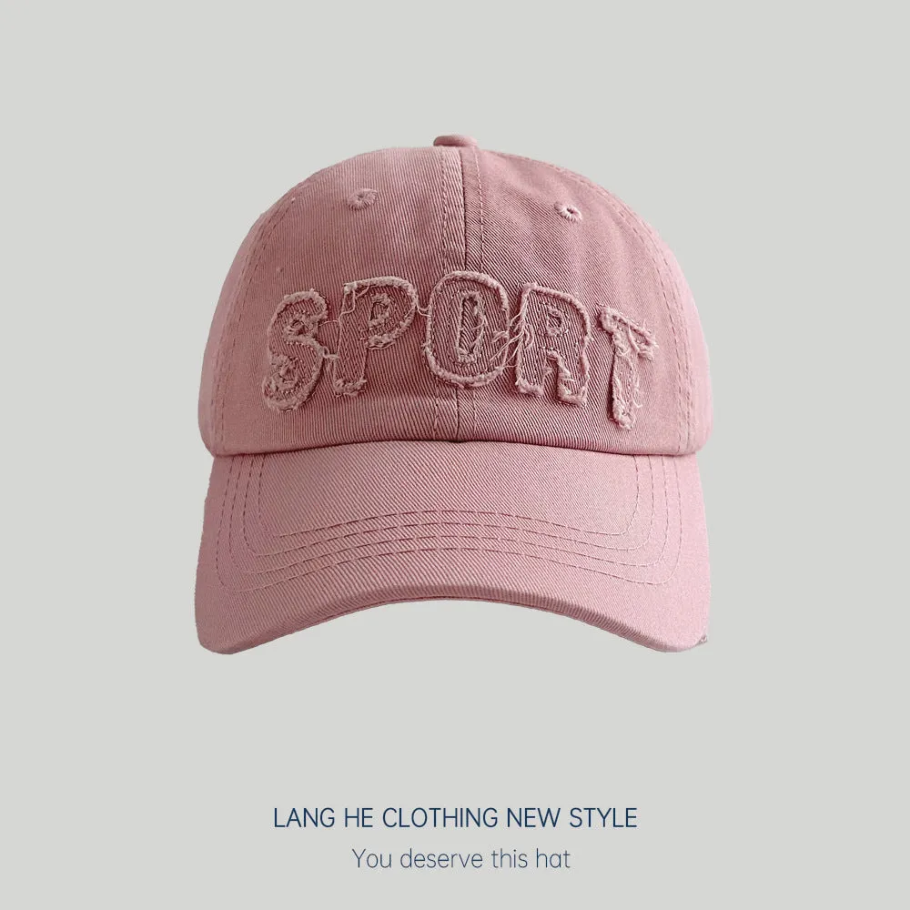 Letters broken edge big children's baseball cap washed soft style face-showing small spring small head circumference peaked hat women's hat fashion