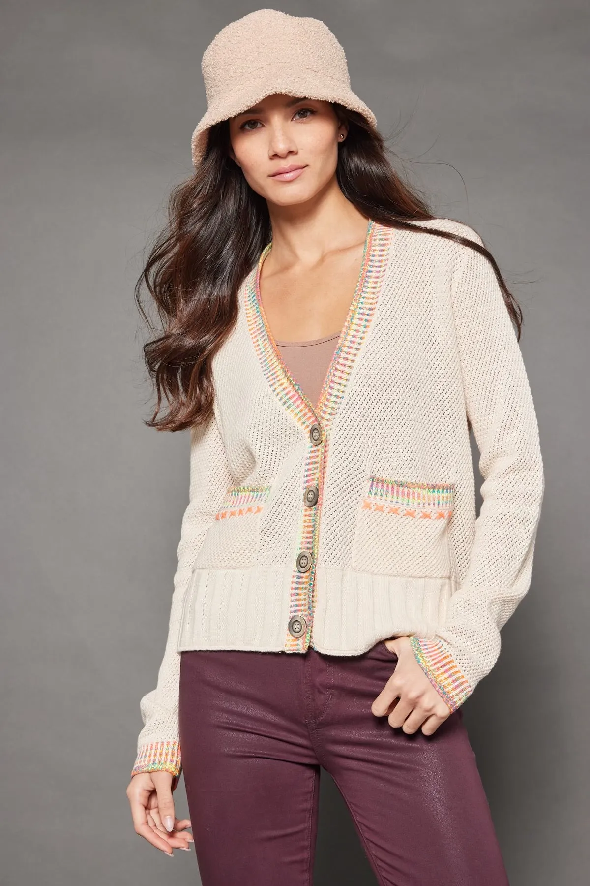 LISA TODD- Double Track Cardi Sheepskin/Vellum