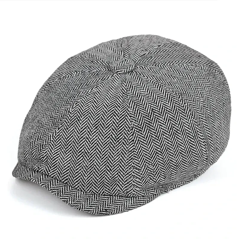 Men Beret Vintage Herringbone Gatsby Tweed Hat Newsboy Beret Hat Spring Flat Peaked Beret Hats