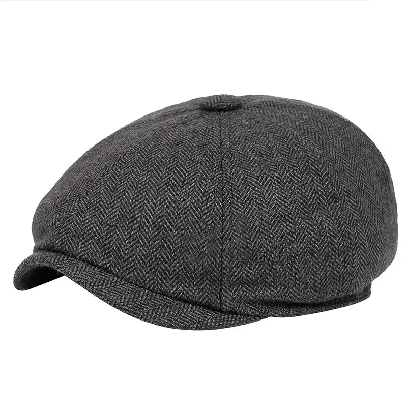 Men Beret Vintage Herringbone Gatsby Tweed Hat Newsboy Beret Hat Spring Flat Peaked Beret Hats