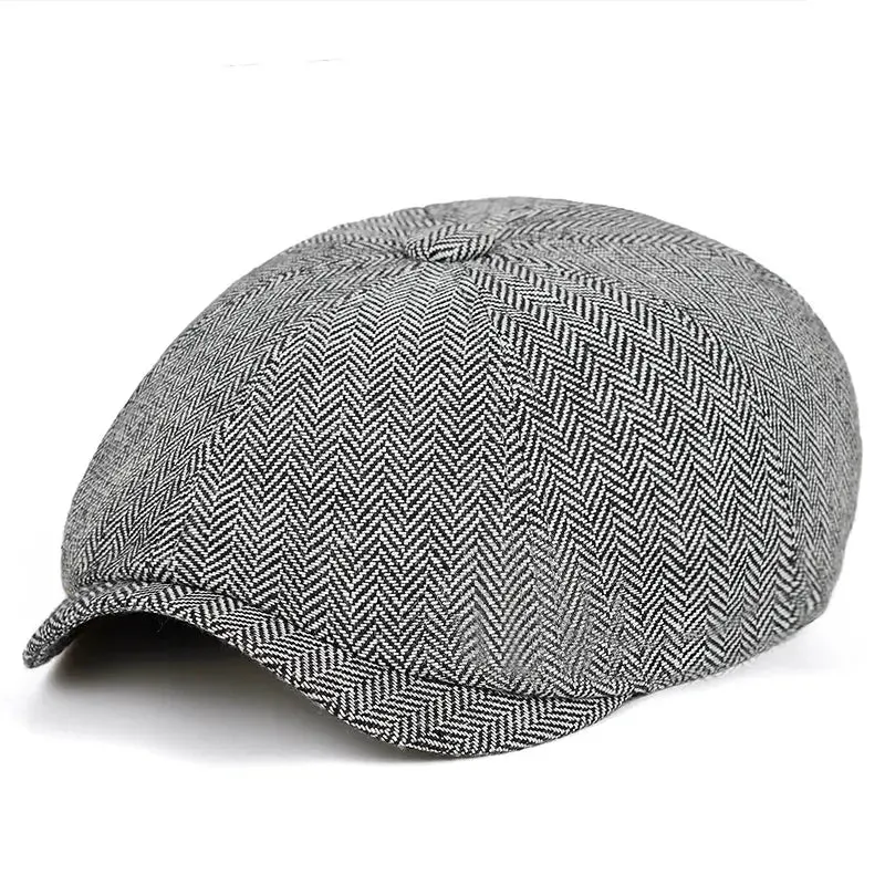 Men Beret Vintage Herringbone Gatsby Tweed Hat Newsboy Beret Hat Spring Flat Peaked Beret Hats