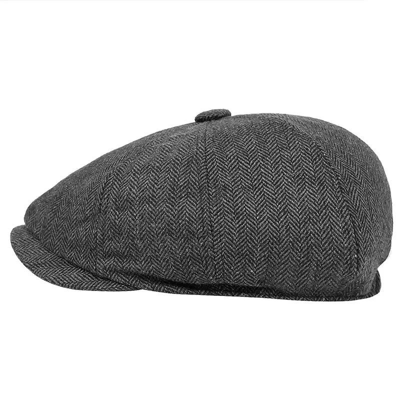 Men Beret Vintage Herringbone Gatsby Tweed Hat Newsboy Beret Hat Spring Flat Peaked Beret Hats