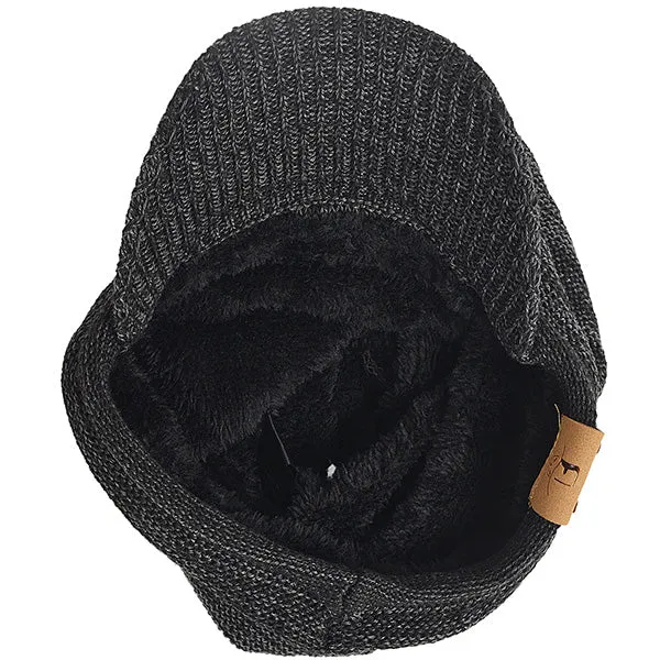 Men Striped Knit Beanie Visor Hat for Winter B319