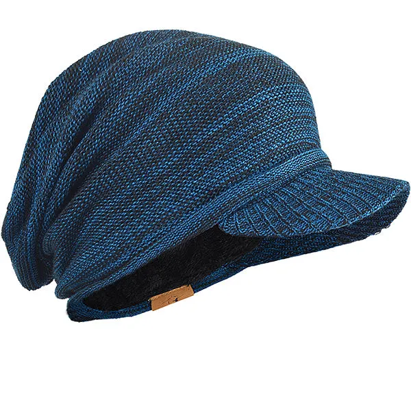 Men Striped Knit Beanie Visor Hat for Winter B319