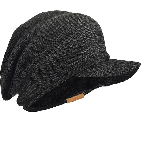 Men Striped Knit Beanie Visor Hat for Winter B319