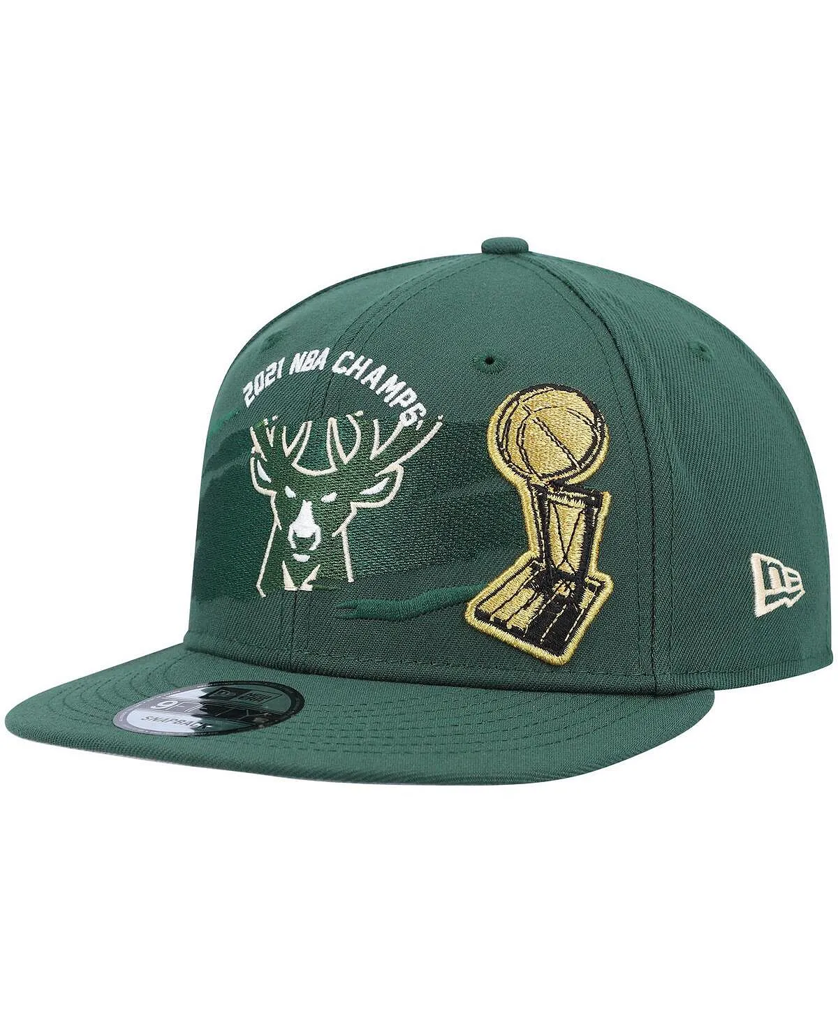 Men's Hunter Green Milwaukee Bucks 2021 NBA Finals Champions Tear On The Court 9Fifty Snapback Hat New Era