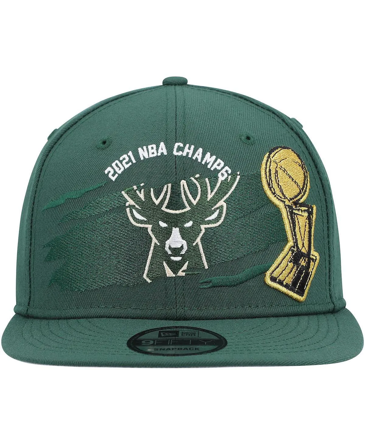 Men's Hunter Green Milwaukee Bucks 2021 NBA Finals Champions Tear On The Court 9Fifty Snapback Hat New Era