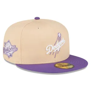 Men's New Era Peach Purple Los Angeles Dodgers World Series 1988 Baseball Cap with Side Patch 59FIFTY .