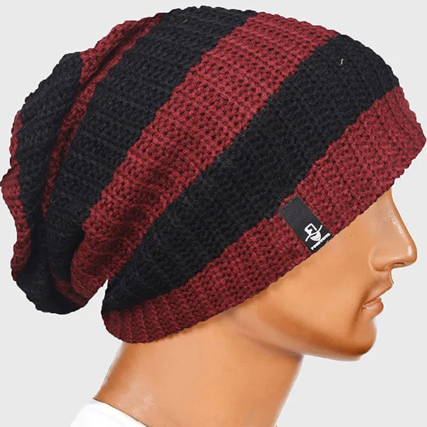 Mens Stripe Oversized Beanie for Summer Winter B09