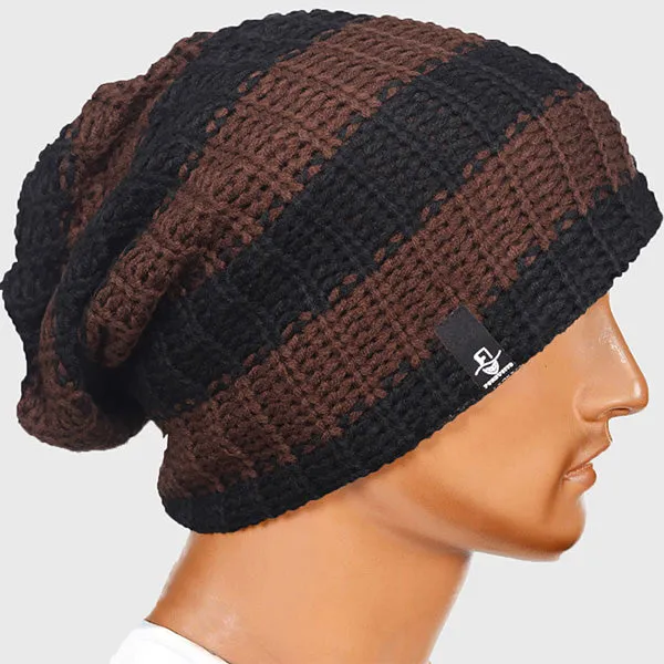 Mens Stripe Oversized Beanie for Summer Winter B09