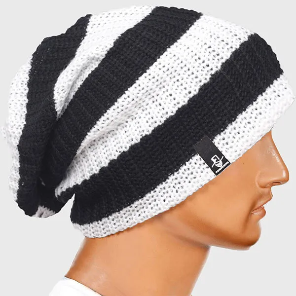 Mens Stripe Oversized Beanie for Summer Winter B09