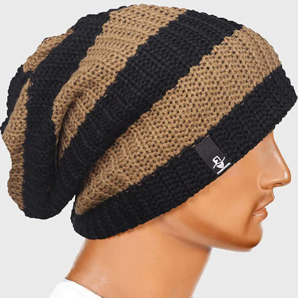 Mens Stripe Oversized Beanie for Summer Winter B09