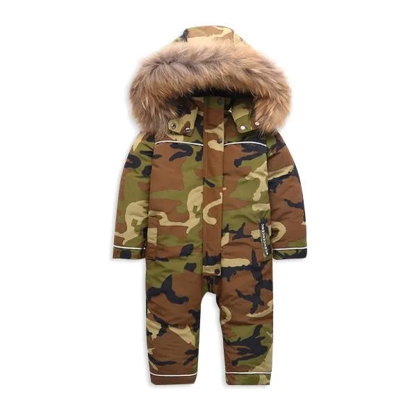 MOF Kids snow suit camo hooded fur