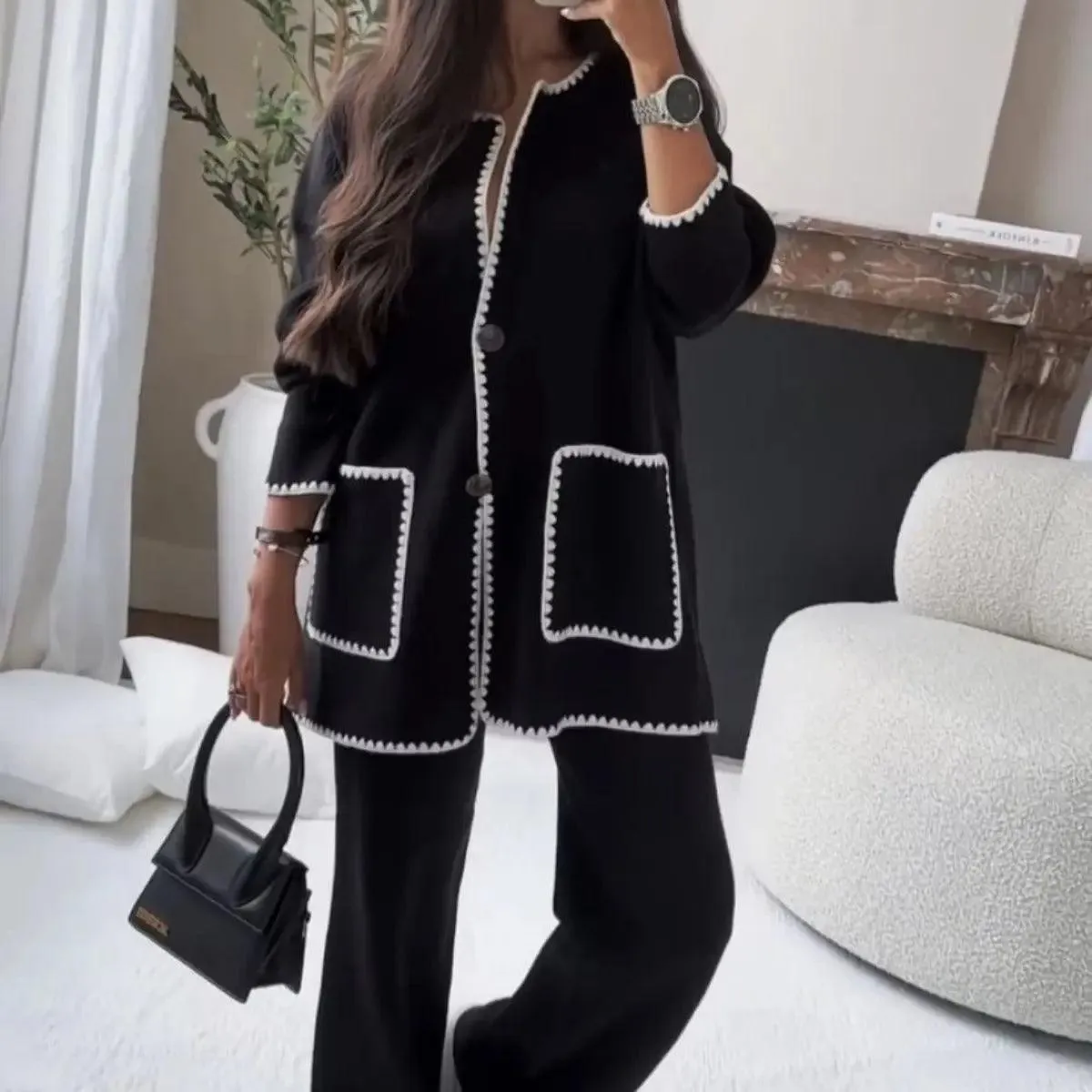 MS004  Fall Chunky Knit Cardigan Sweaters Casual Open Front Set