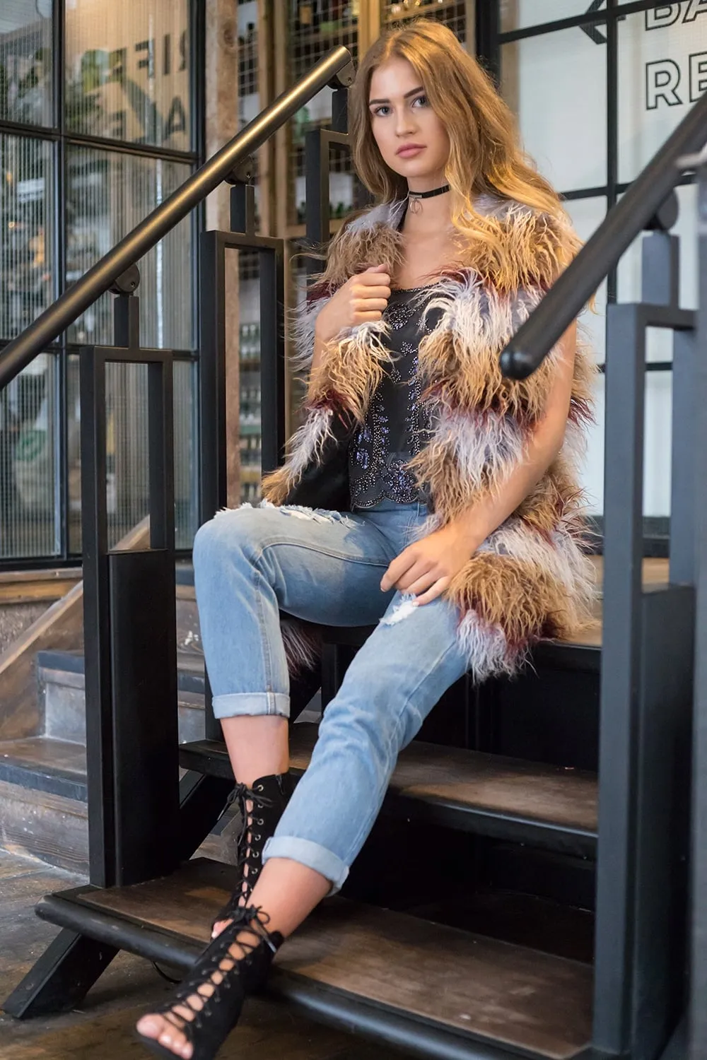 Multi Shaggy Faux Fur Gilet