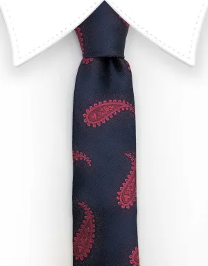 Navy Blue Tie with Fuschia Paisley Print