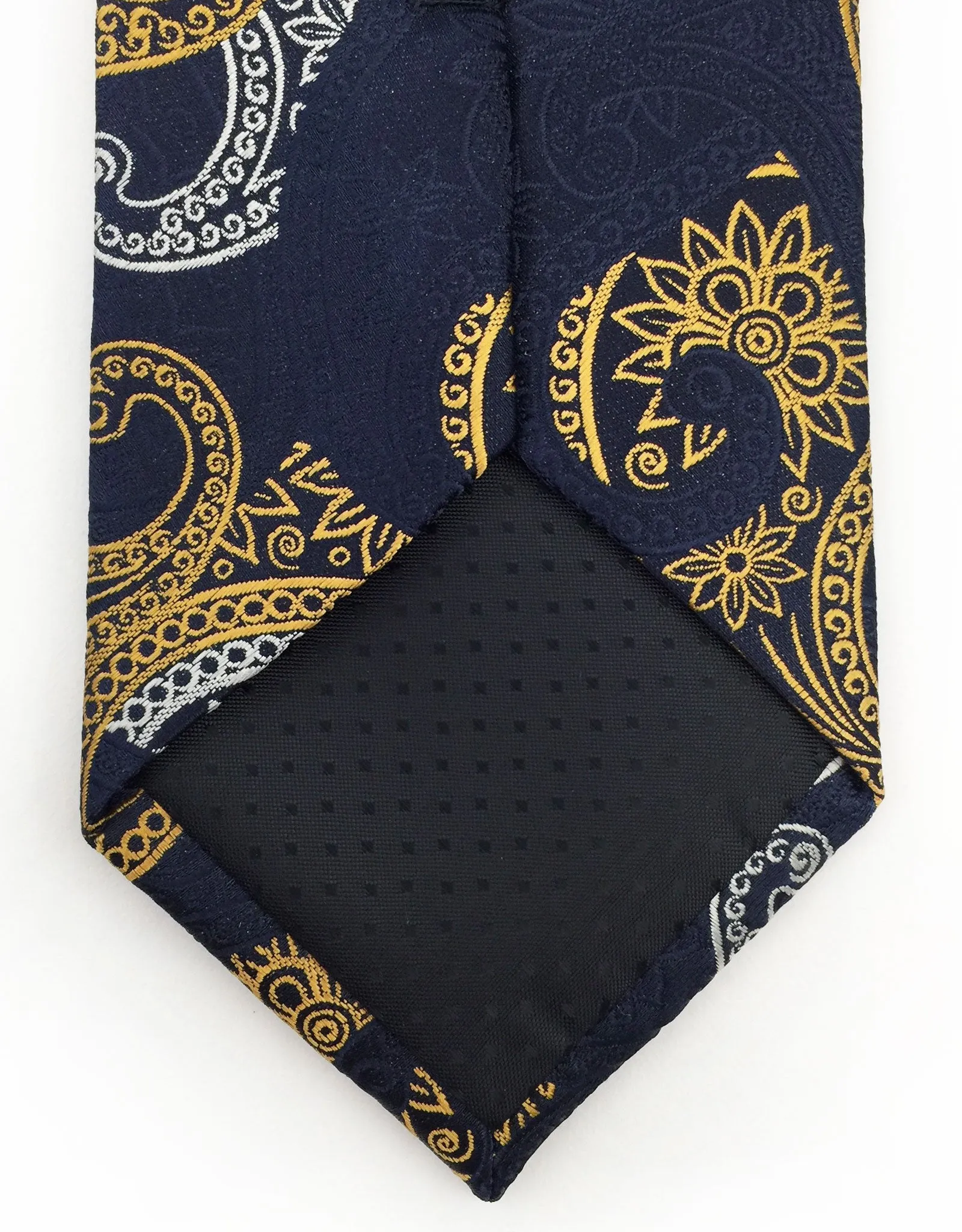 Navy, Orange Gold & Silver Paisley Tie