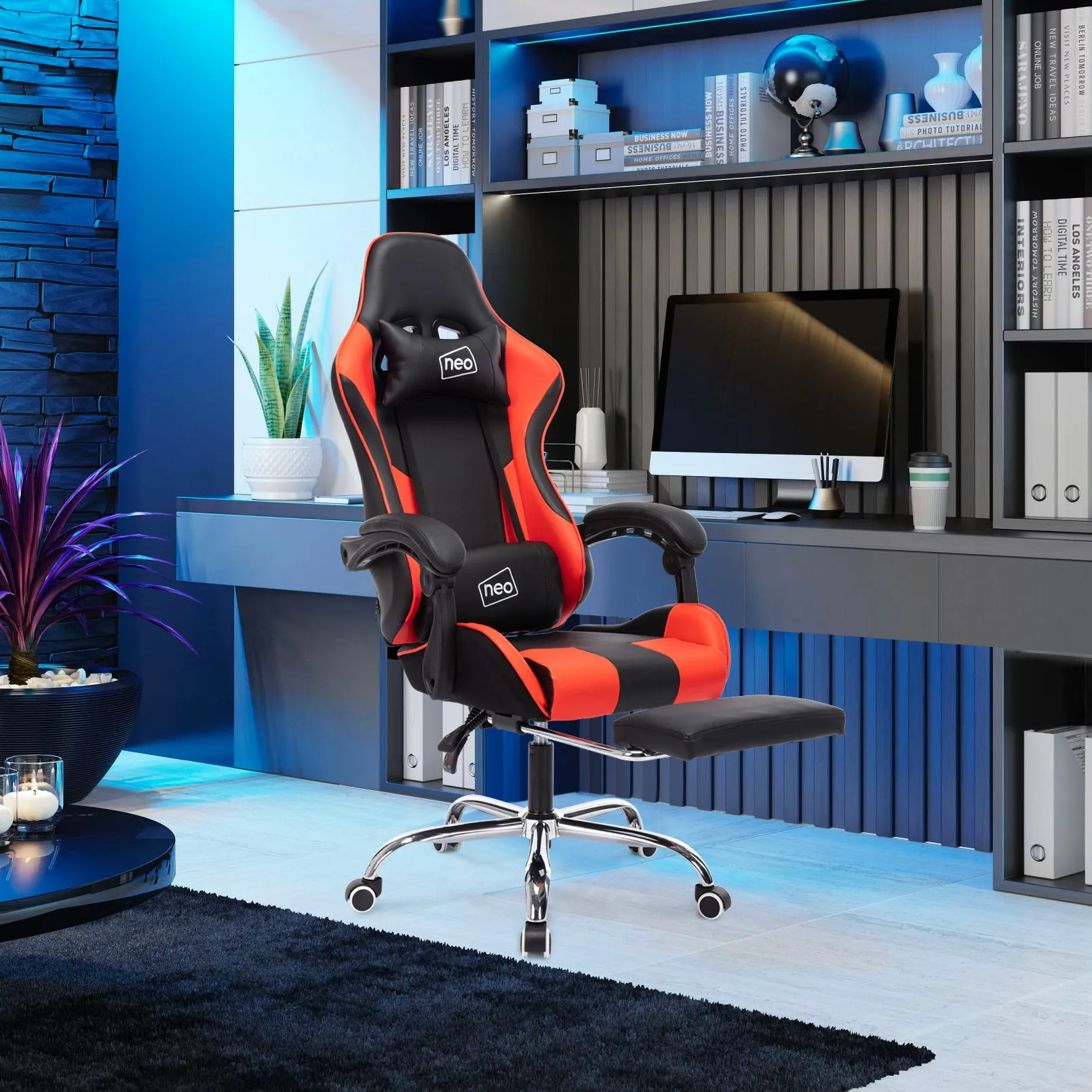 Neo Red/Black Leather Gaming Chair with Massage Function