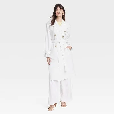 New - Women's Linen Trench Coat - A New Day White XS