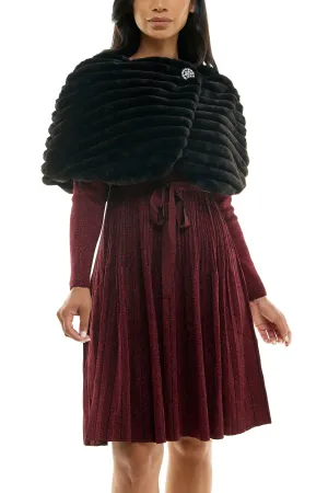 Nina Leonard wrap over faux fur capelet and crystal closure