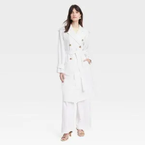 Open Box - Women's Linen Trench Coat - A New Day White XL