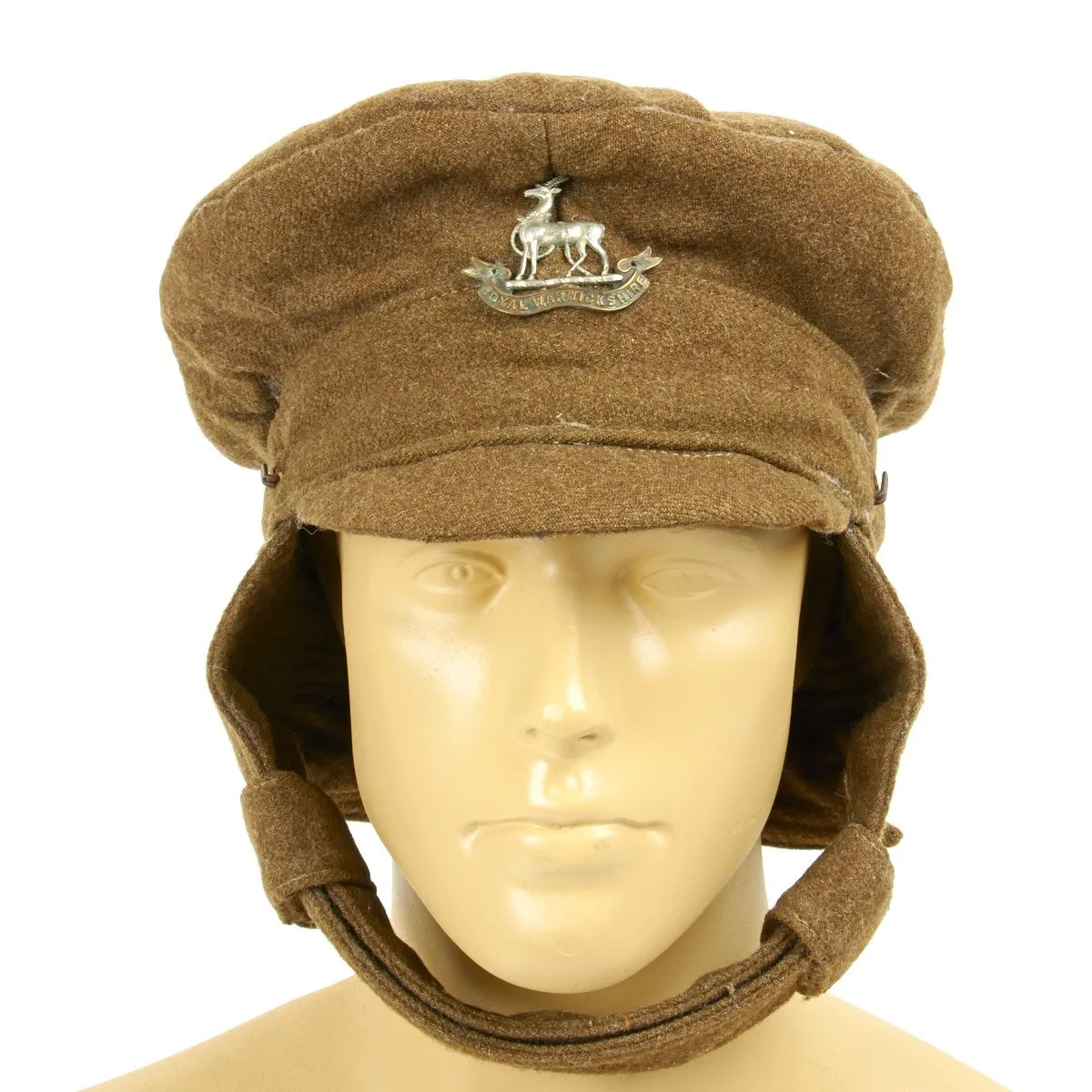 Original British WWI Gor Blimey 1915 Winter Forage Trench Cap - Royal Warwickshire