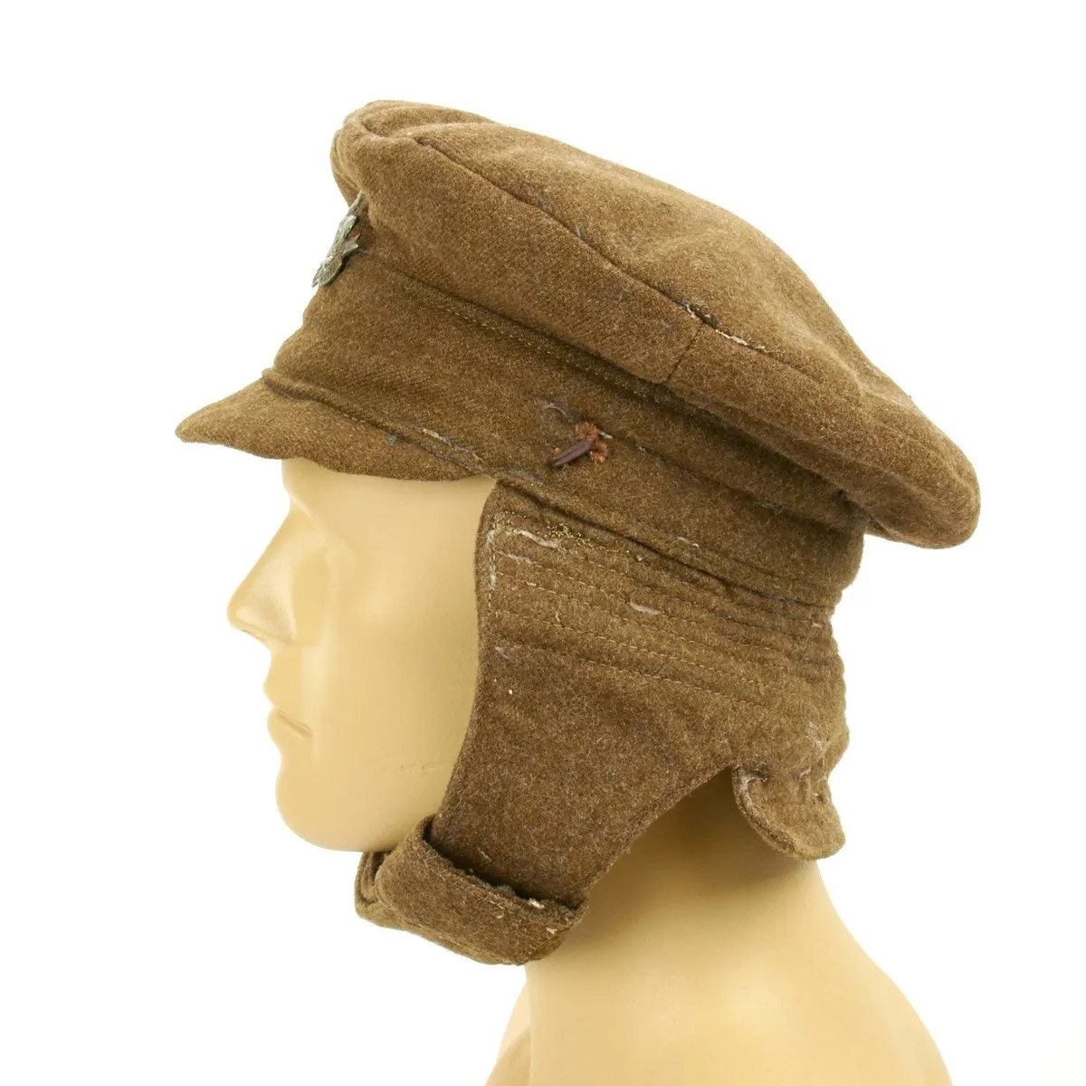 Original British WWI Gor Blimey 1915 Winter Forage Trench Cap - Royal Warwickshire