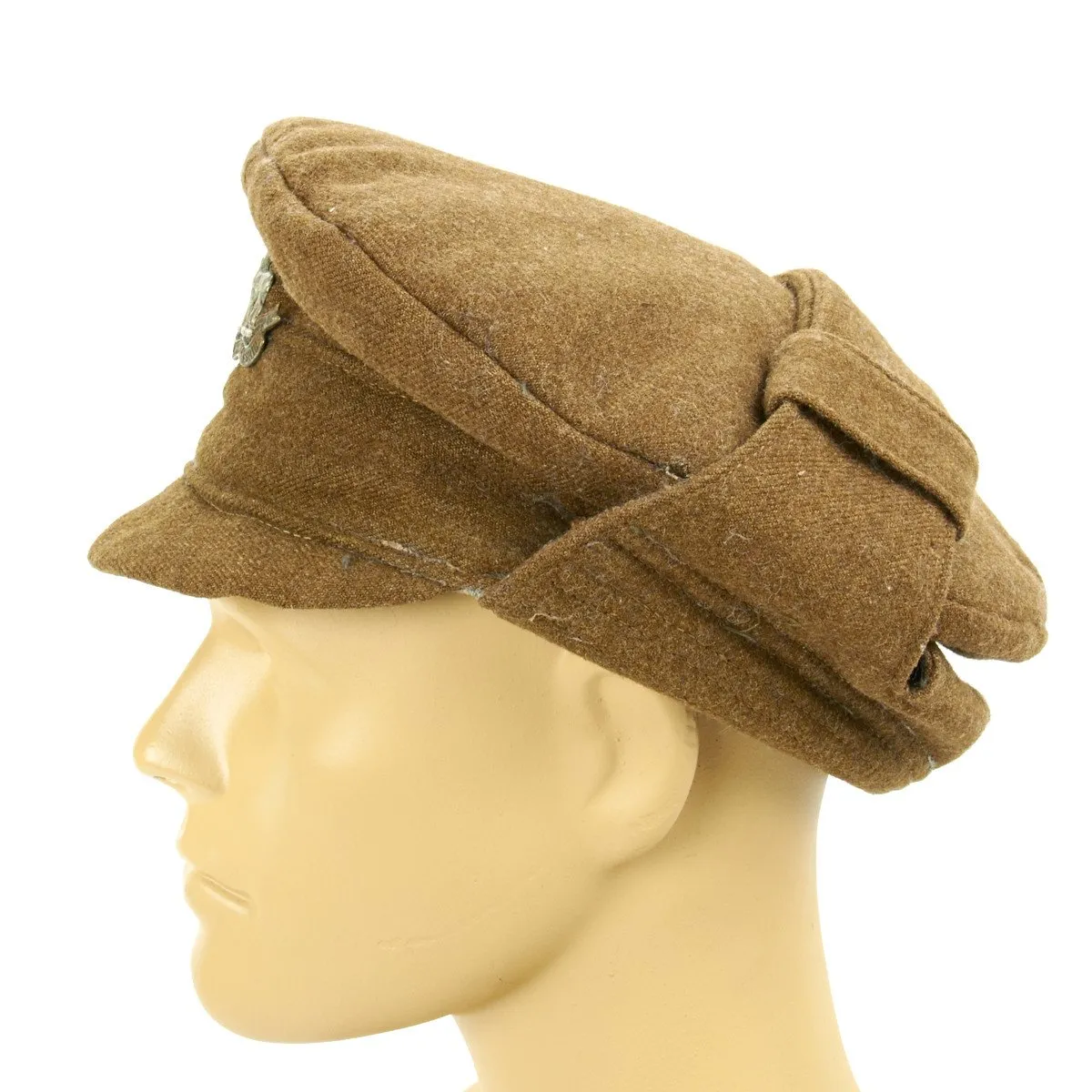 Original British WWI Gor Blimey 1915 Winter Forage Trench Cap - Royal Warwickshire