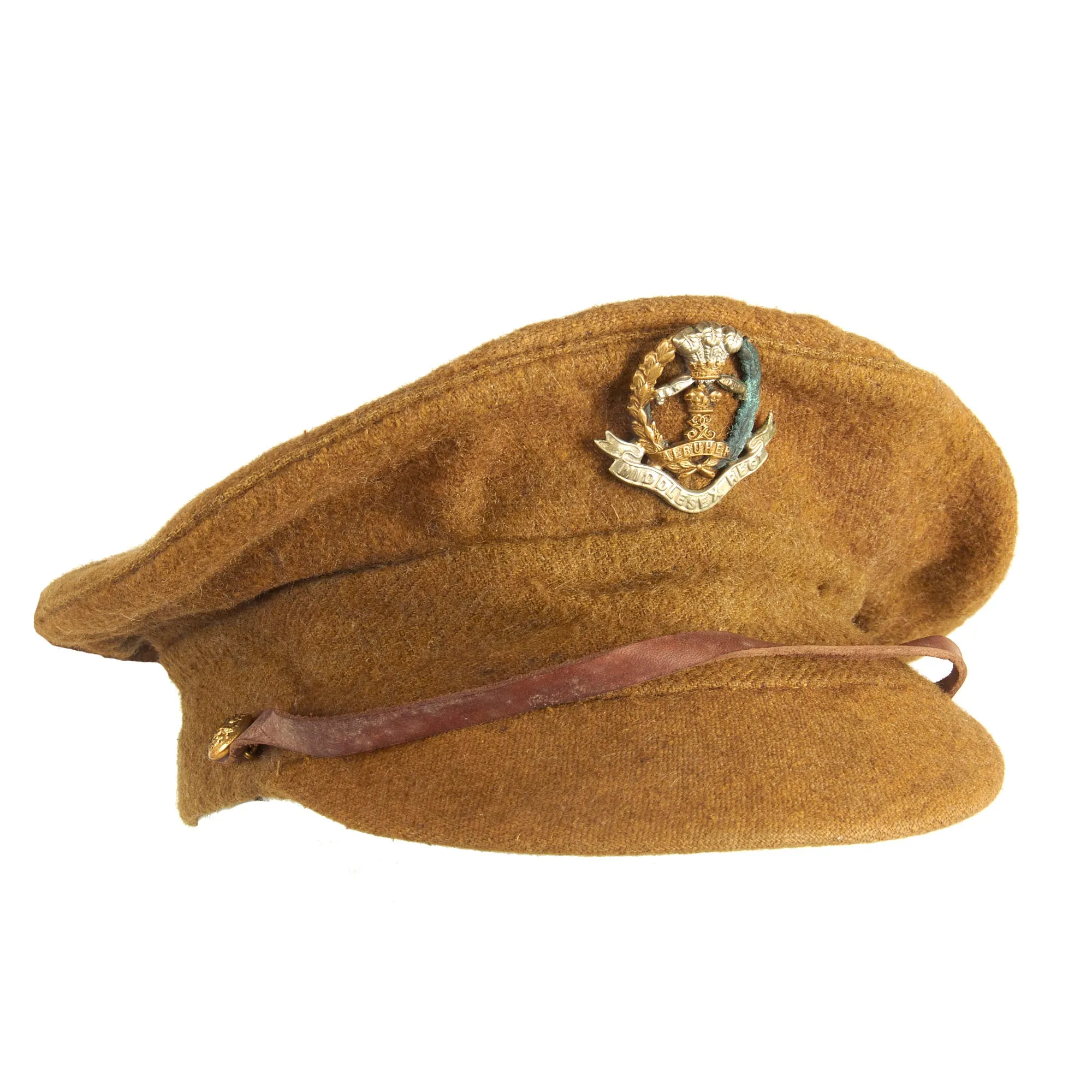 Original British WWI Modified Gor Blimey 1915 Winter Forage Trench Cap - Middlesex Regiment