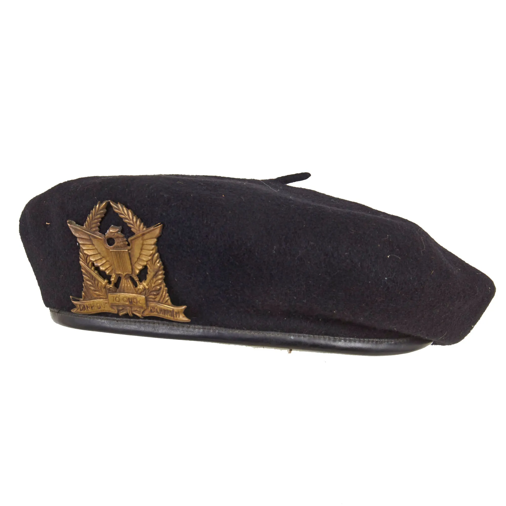 Original Vietnam War Era South Vietnamese ARVN Officer’s Black Beret With Stamped Brass Badge - Size 55