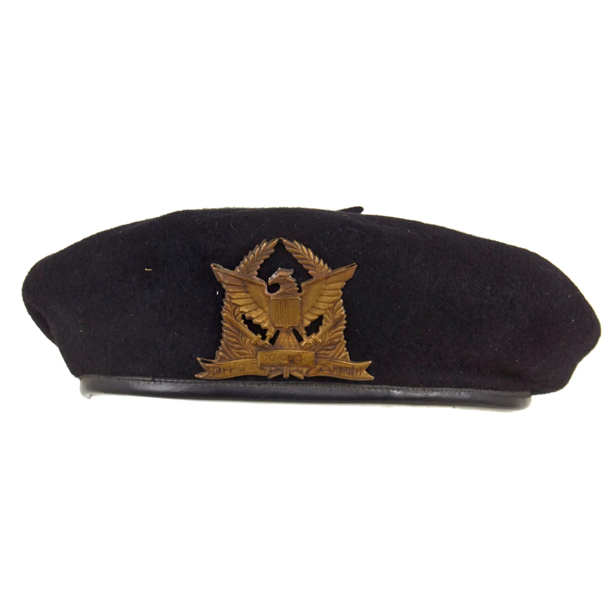 Original Vietnam War Era South Vietnamese ARVN Officer’s Black Beret With Stamped Brass Badge - Size 55