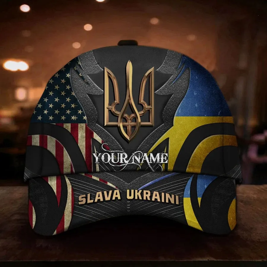 Personalized Stand With Ukraine Slava Ukraini Hat Ukraine Flag Merch 3D Baseball Cap