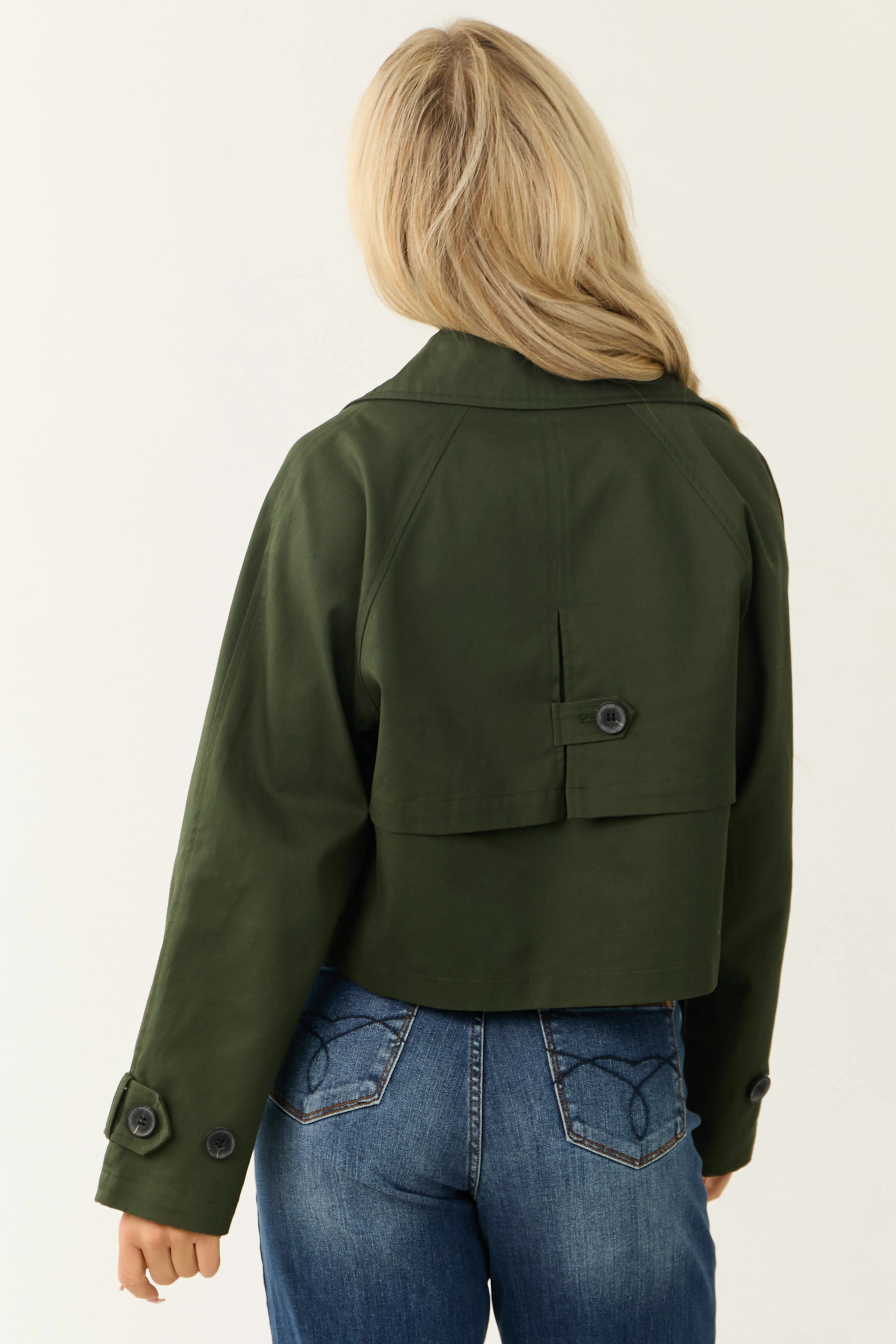 Pine Long Sleeve Buttoned Crop Trench Jacket